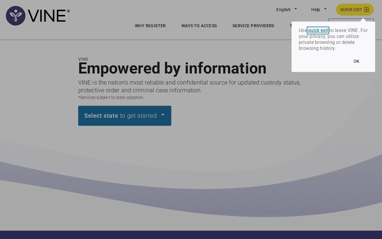 Virginia VINELink released inmate search and notification selection