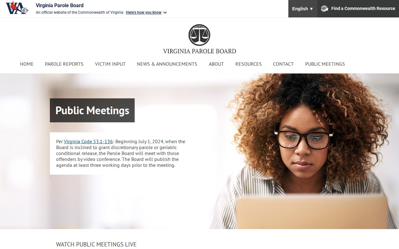 Virginia Parole Board calendar for parole release decisions